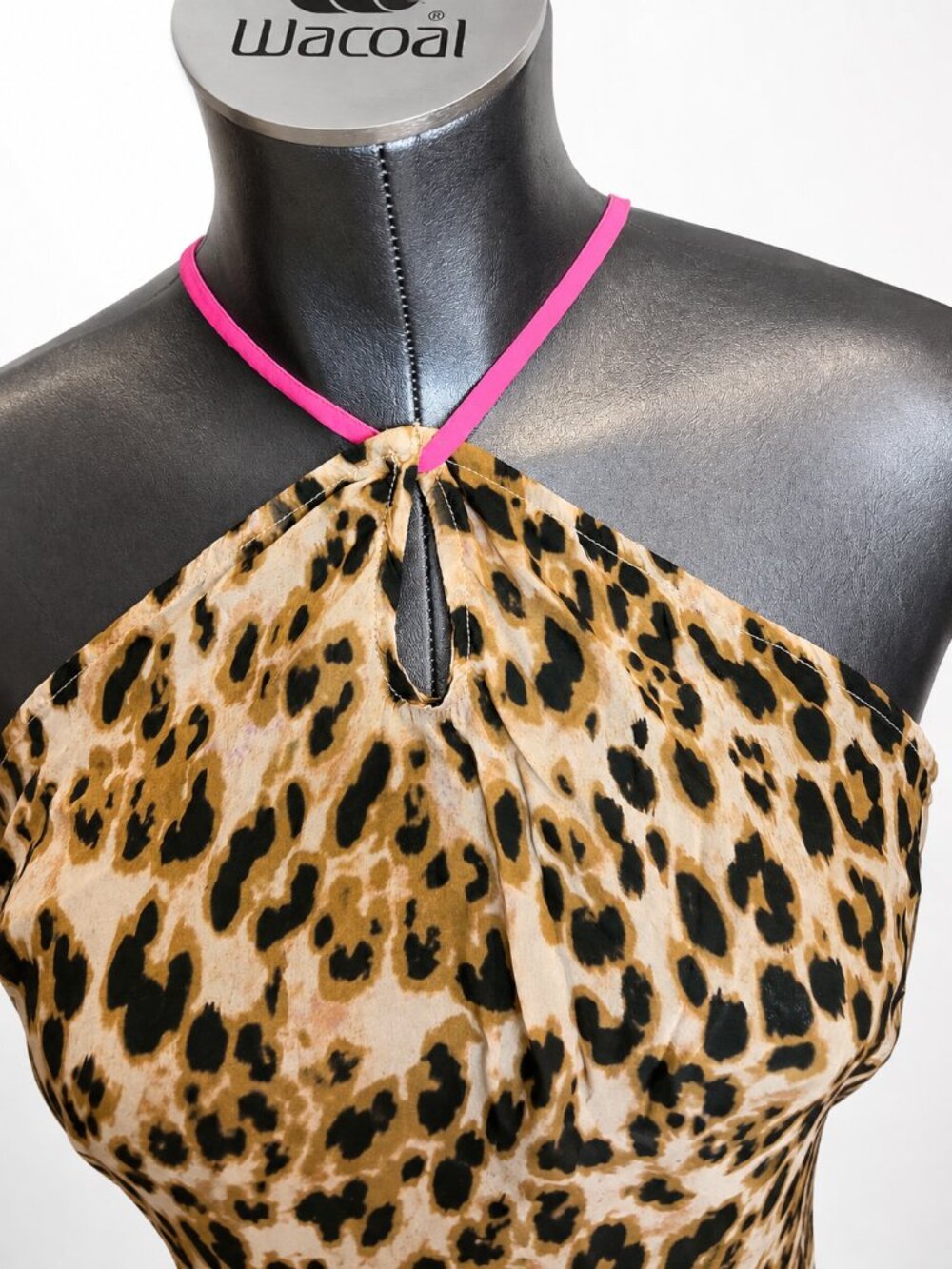 Zingara Leopard Print Halter Maxi Dress Cover-Up Pink Trim OS One Size Fits All - Picture 3 of 9